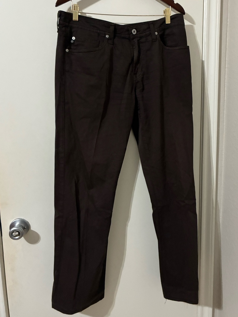 AG Adriano Goldschmied Brown Straight Leg Pants Sateen Jeans 33x34 Made in USA